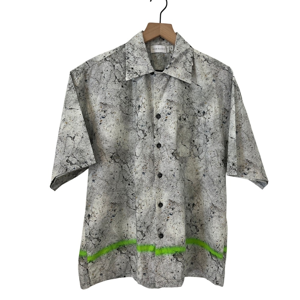 John Elliott Marble Print Button Up Shirt Mens 3 Large Camp Collar Short Sleeve